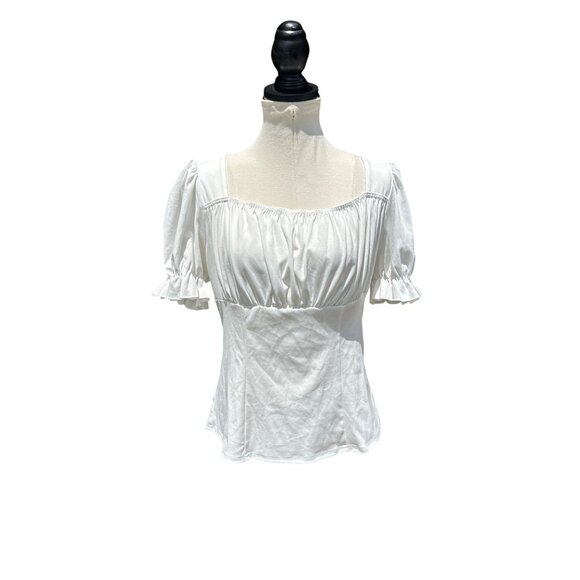 Scarlet Darkness Tops - Womens Sz L White Milkmaid Top Puff Sleeves Cottagecore Peasant Top